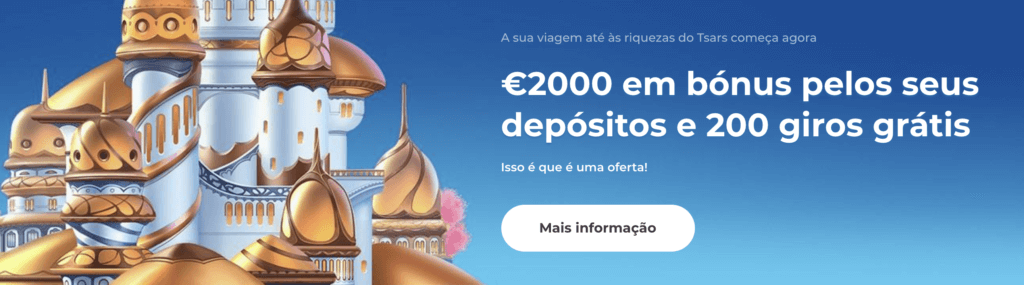 R$14.000 welcome bonus + 200 free spins em Tsars